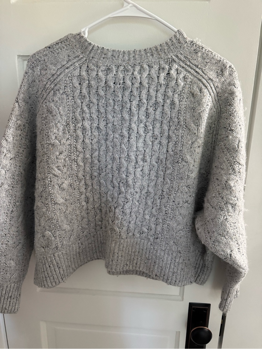 Speckled Light Gray Cable Knit Crewneck Sweater